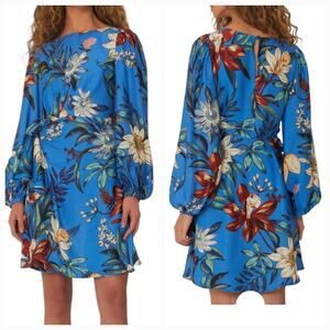 Farm Rio Mini Dress Blue Surreal Flower Wrap Style, NWT Floral sz M